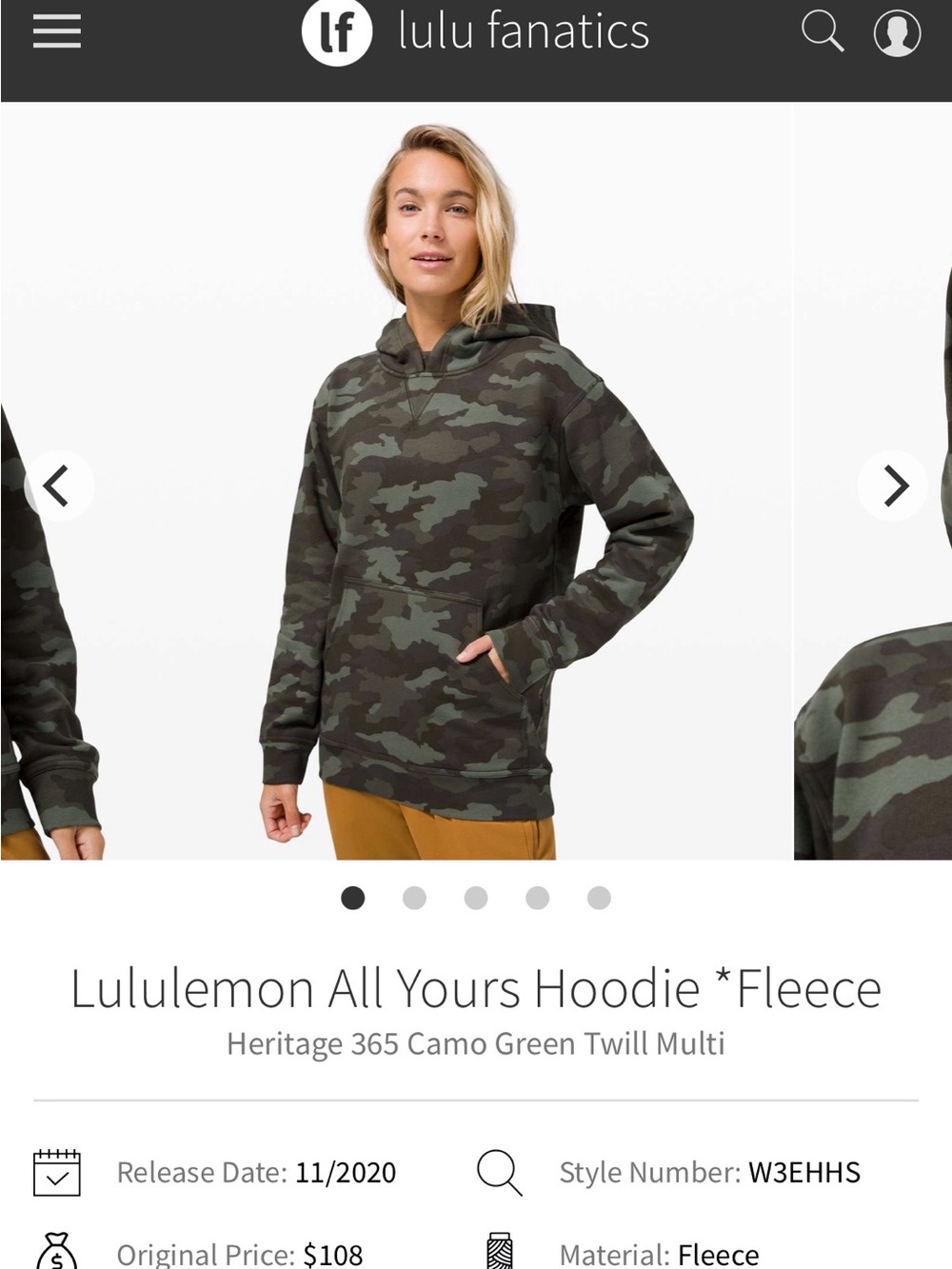 Lululemon All Yours Hoodie Fleece Heritage 365 Camo Green Twill Multi Size 6